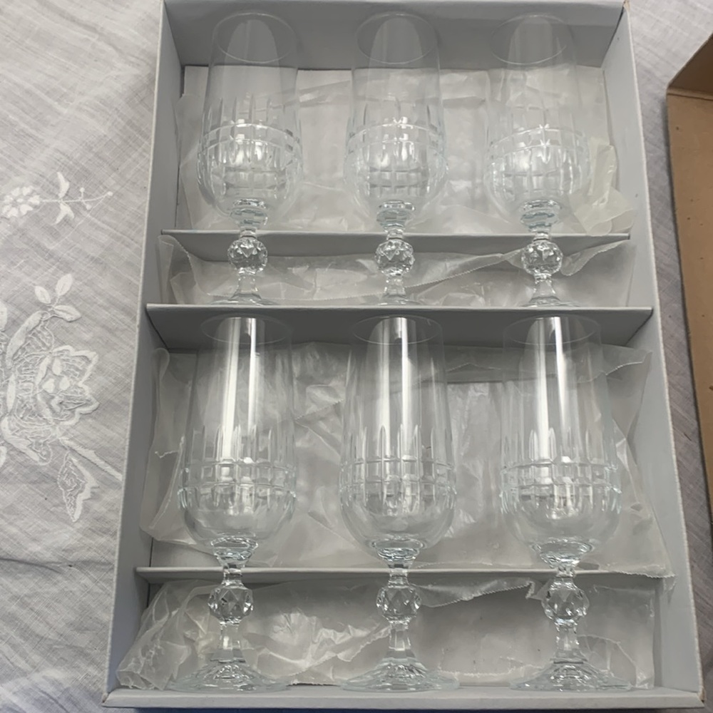 vintage Bohemia lead crystal champagne flutes set of 6